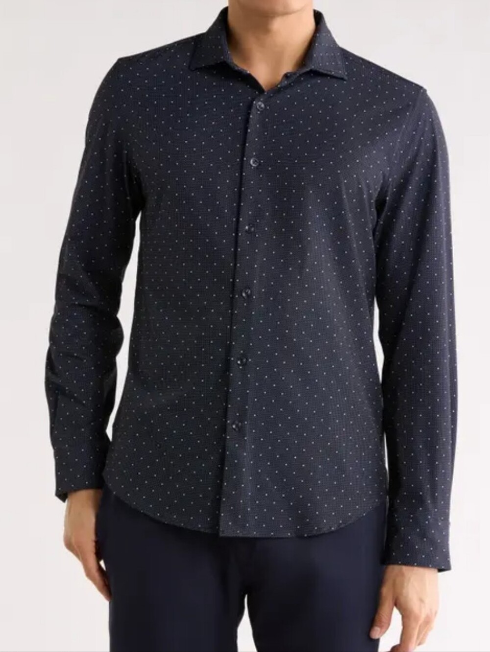 Men's Denim And Flower Navy Dot Slim Dress Shirt